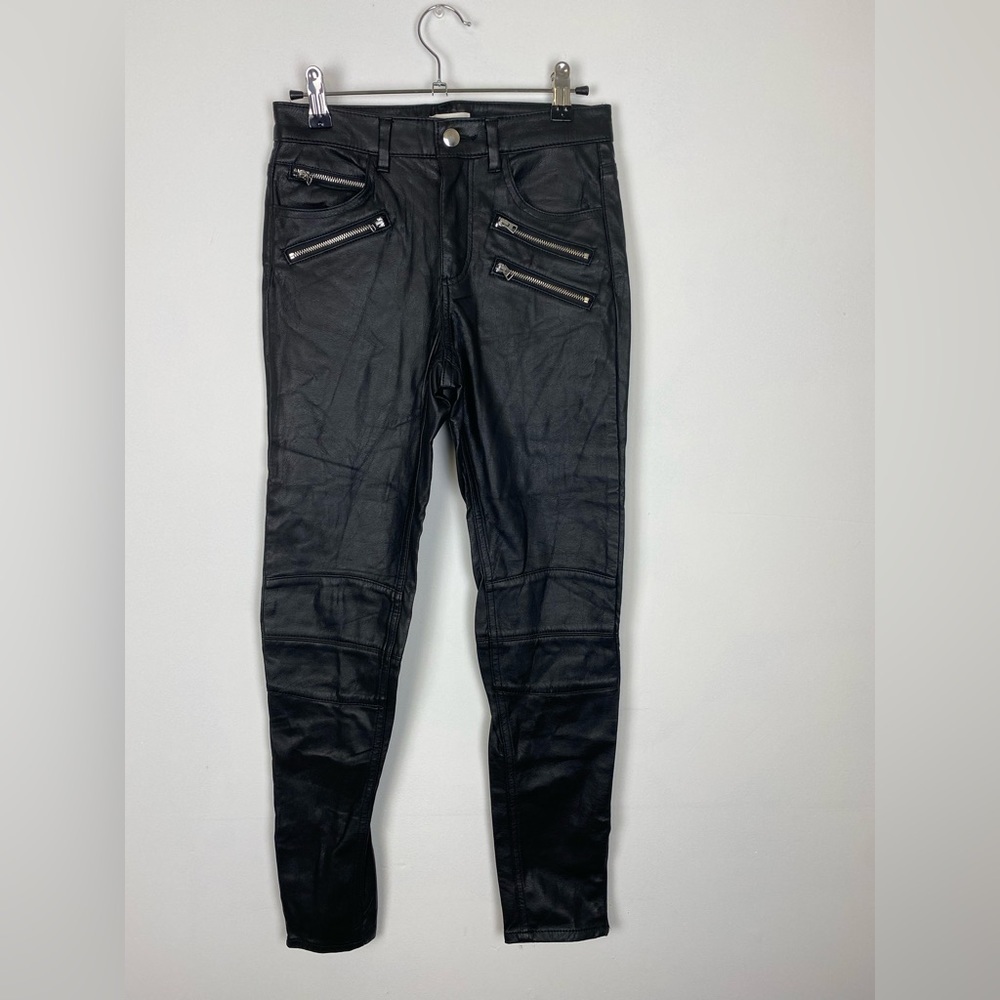 NWT H&M Women's Size 4 Faux Leather Black Pants Mid Rise, Zipper Detail